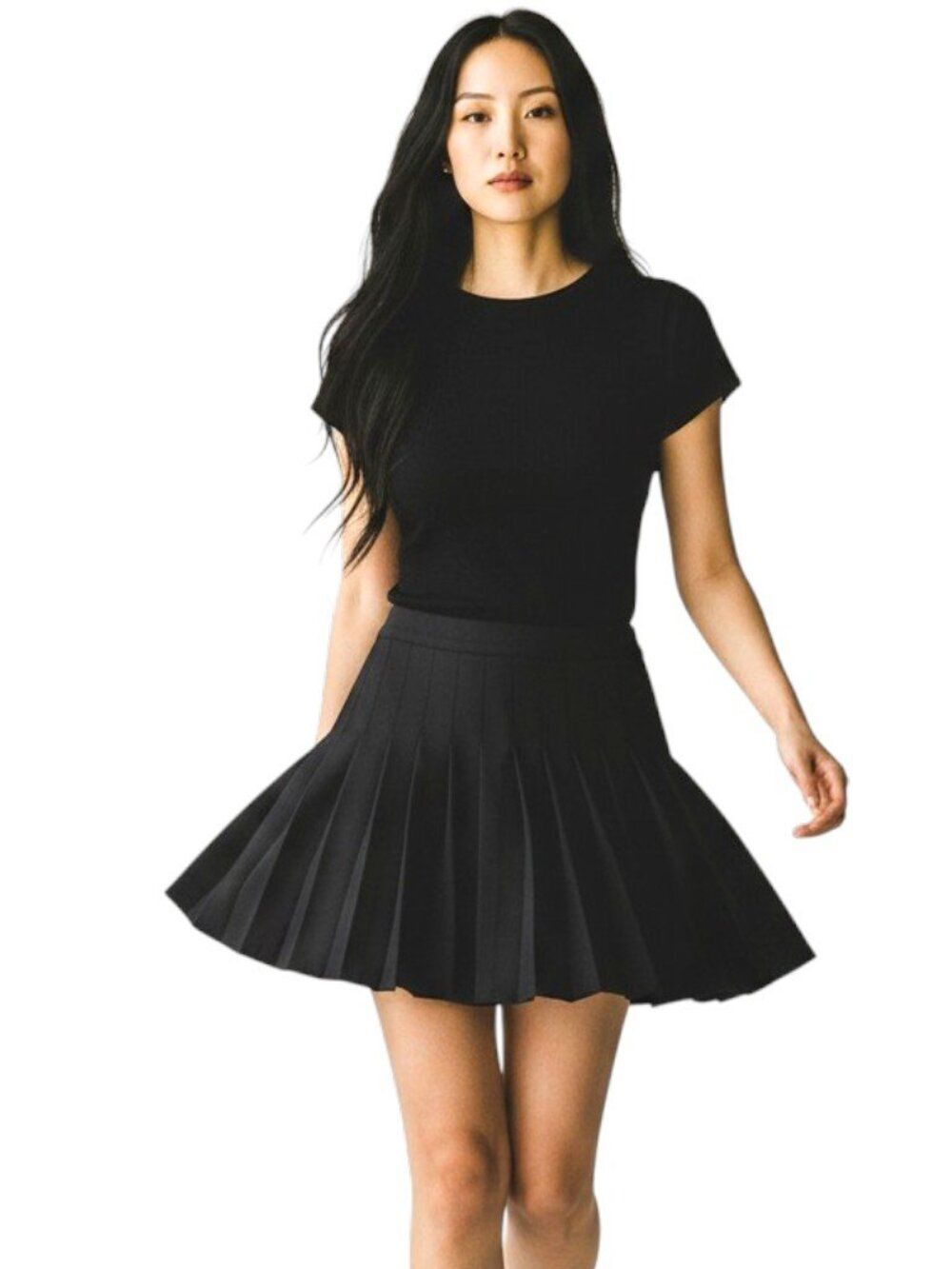 AKIRA Black Pleated High Waist Mini Skirt Wide Waistband Size Small